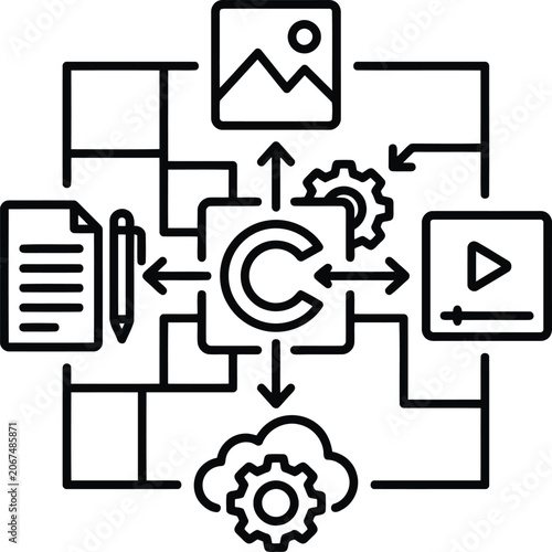 Content creation and copyright management line icon