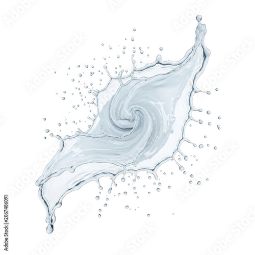 Blue ink splatter with watercolor texture and drops isolated on transparent background