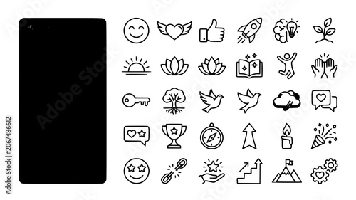 Fotografie Inspirational success and positive life concept icon set with inspiration motiva