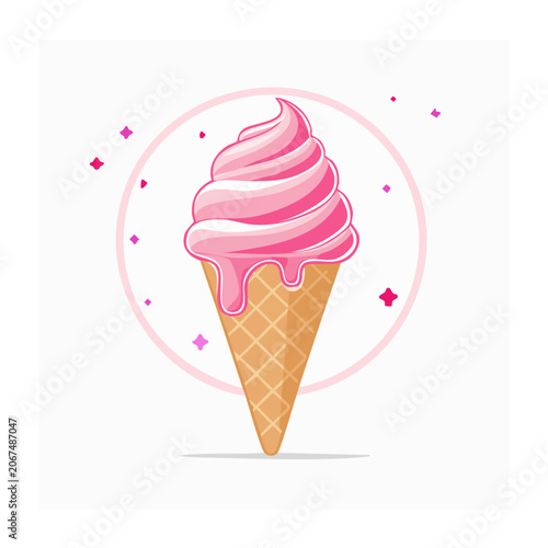 Pink ice cream cone with sprinkles and circle frame