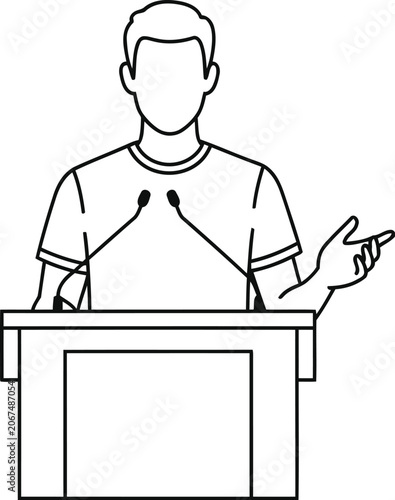 Man speaking at a podium with microphones