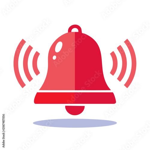 Red bell icon with sound waves on white background