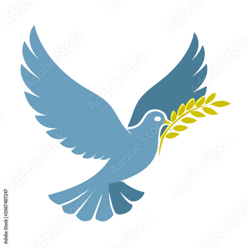 Blue dove with olive branch, symbol of peace