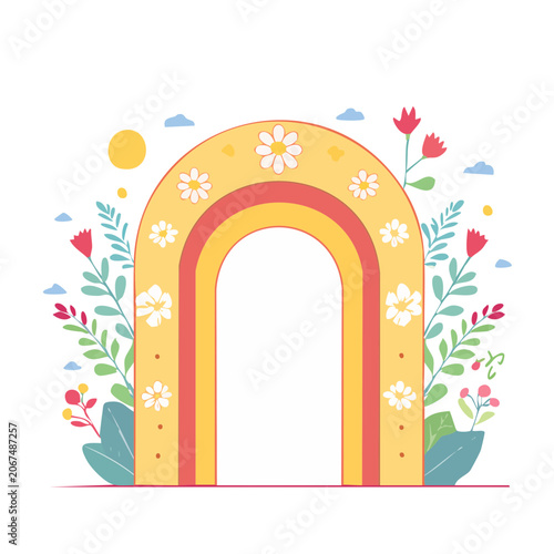 Boho rainbow arch with flowers and sun
