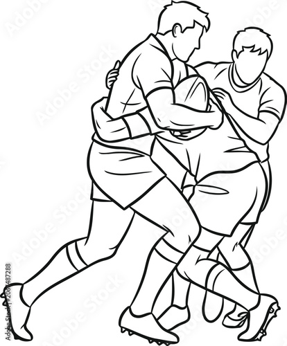 Two rugby players tackling each other in a match