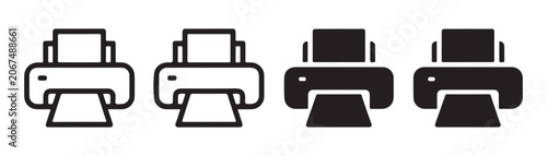 Obraz na plátně Set of computer printer icons in linear and solid styles for document printing tasks on grid background