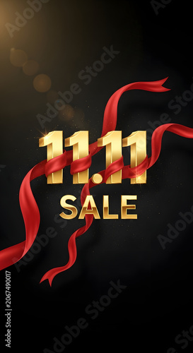 11.11 SALE in gold style text on black background