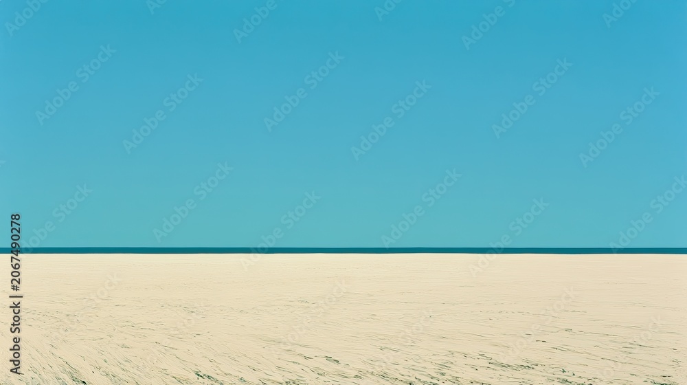 Fototapeta premium Vast, bright sky meets a sandy expanse, divided by a thin horizon