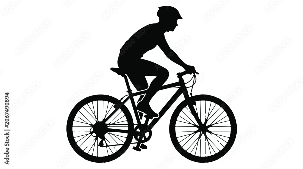 Fototapeta premium Cyclist riding bicycle in motion silhouette profile view on white background sports fitness recreation
