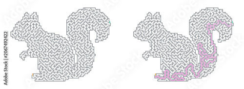 Sitting Squirrel Maze Puzzle With Answer Key For Woodland Animal Worksheet