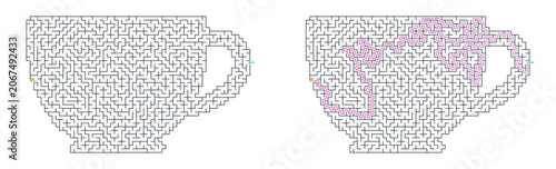 Tea Cup Maze Puzzle With Answer Key For Cafe Drink Activity Sheet