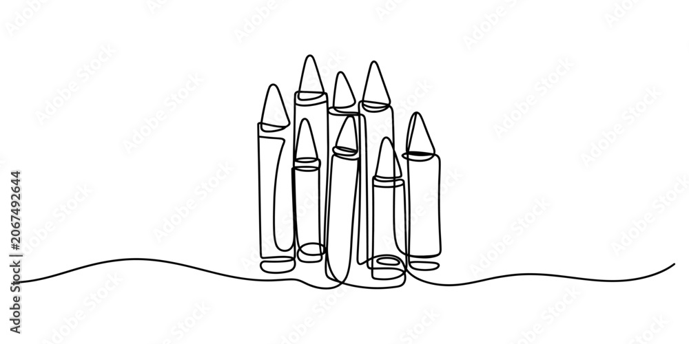 Obraz premium Continuous line drawing of a group of wax crayons