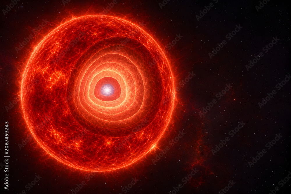 Fototapeta premium Red supergiant cutaway revealing layered stellar core