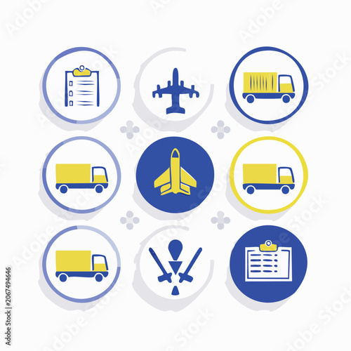 Air transport and logistics icons for shipping services.