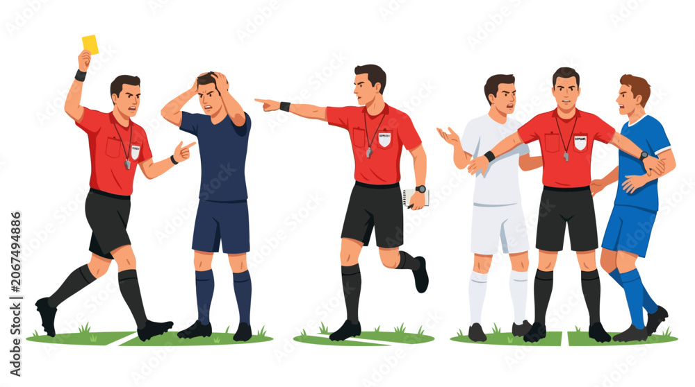 Obraz premium Soccer Referees Giving Penalties to Football Players During Match.