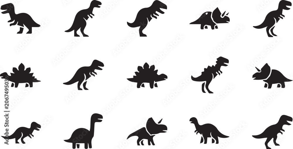 Fototapeta premium Dinosaur Silhouette Icons Set: Prehistoric Animal Collection