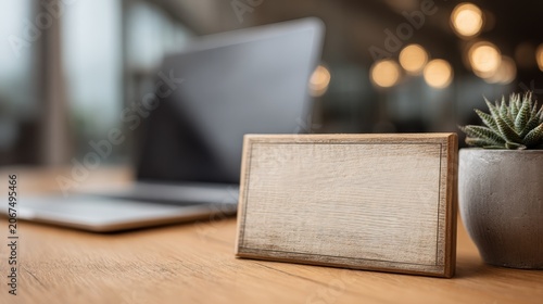 Sophisticated human resources onboarding setup featuring a stylish wooden desk and a modern laptop in a contemporary office space