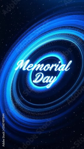 Memorial Day blue swirling abstract background with sparkling particles