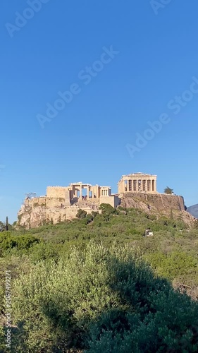 Athens Parthenon on the Acropolis overlooking city Greece vertical video
