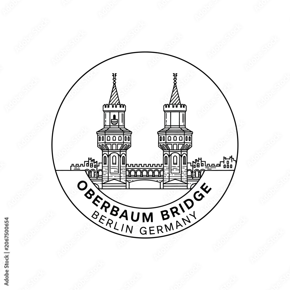 Fototapeta premium Oberbaum Bridge Berlin Germany Landmark Circular Logo Line Art