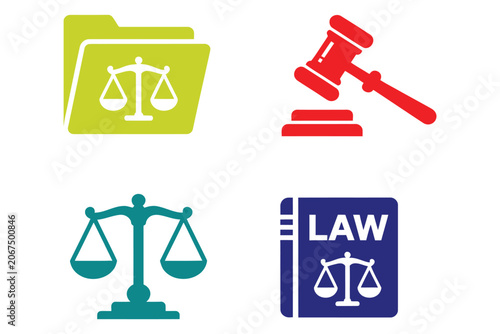 Photos Legal Icons Featuring Book, Gavel, Scales, and Folder Symbols Representing Justi