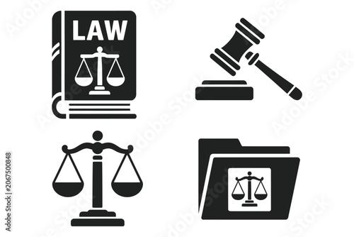 Photos Legal Icons Featuring Book, Gavel, Scales, and Folder Symbols Representing Justi