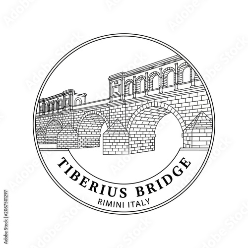 Tiberius Bridge Rimini Italy Circular Outline Emblem Logo