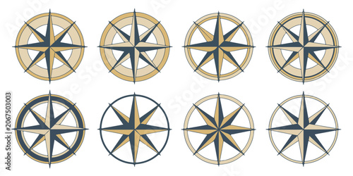 Photos Vintage nautical compass rose set marine navigation symbol collection flat icons of classic direction finder for map orientation