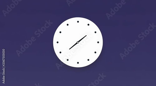 Minimalist white analog clock icon with dots on dark blue background representing time management