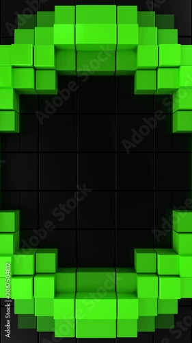 Green Abstract Vertical Corner Frame Seamless Futuristic 3D Loop. 3D rendering