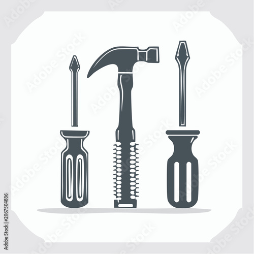 Hammer and screwdrivers tool vector icons set.