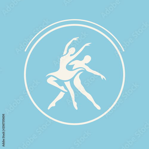 A minimalist vector icon of a dancing couple in a circle