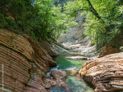 Drone view of Breggia gorges in the italian part of Switzerland