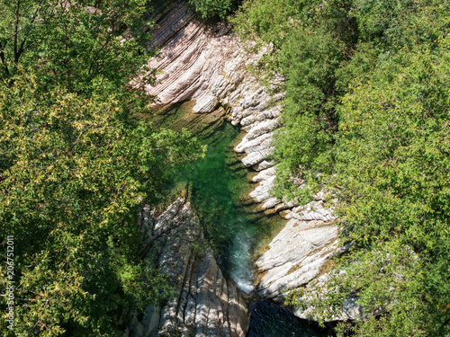 Drone view of Breggia gorges in the italian part of Switzerland