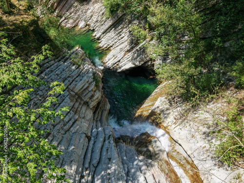 Drone view of Breggia gorges in the italian part of Switzerland