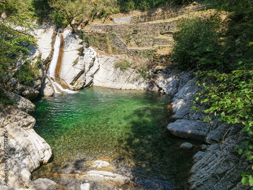 Drone view of Breggia gorges in the italian part of Switzerland
