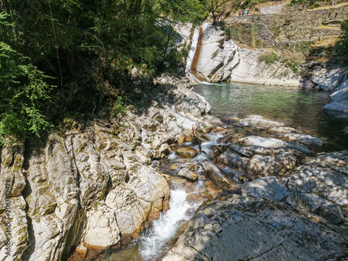 Drone view of Breggia gorges in the italian part of Switzerland