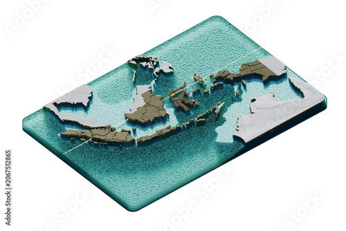 Isometric Indonesia Map With Equator Line 3D Render Illustration