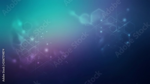 Abstract Digital Technology Background with Glowing Hexagonal Grid and Gradient Hues
