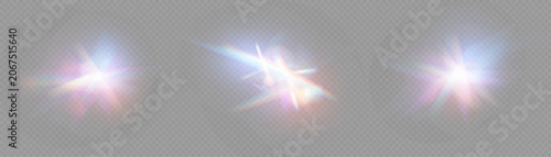Quadro su tela Set of soft glowing light flares and optical effects on gray background with abs