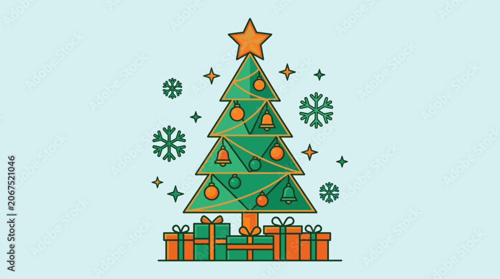 Fototapeta premium A colorful Christmas tree with gifts and decorations.