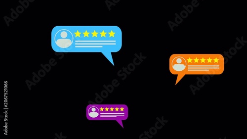 Review Speech bubles iwith 5 stars from customer, illustration of excelent feedback