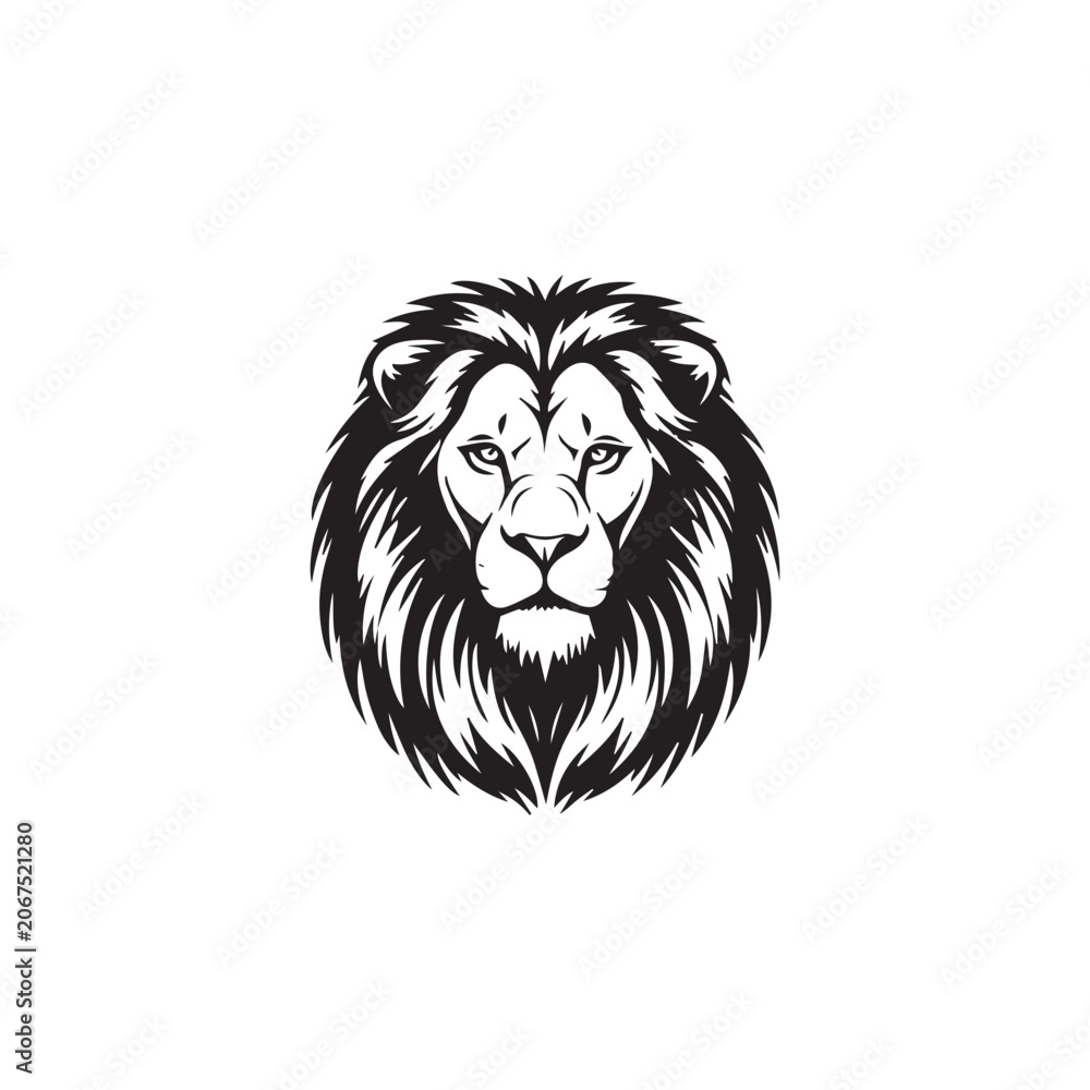Obraz premium Bold black and white lion head portrait vector illustration isolated on white background.