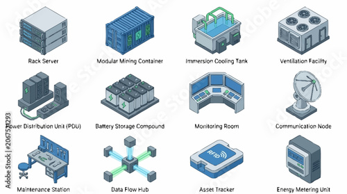 Quadro su tela Isometric Data Center Infrastructure and Network Technology Icons