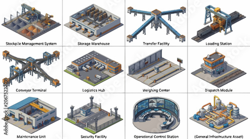 Obraz na płótnie Isometric Industrial Facility and Infrastructure Concept Art.