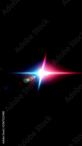 Glowing lens flare moving across an empty black background, vertical video featuring cinematic light streaks, radiant glow and elegant visual effects