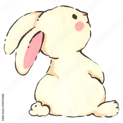 Mid Autumn rabbit illustration, cute bunny character, Chinese moon festival celebration, traditional oriental culture symbol, whimsical hand drawn greeting card design.