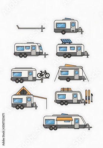 Collection of colorful flat design delivery trucks and vans.