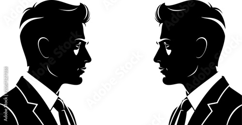 Foto Black and white silhouette of two businessmen facing each other in profile view