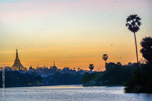Shwedagon Pagoda at Sunset, Yangon Myanmar with Golden Temples